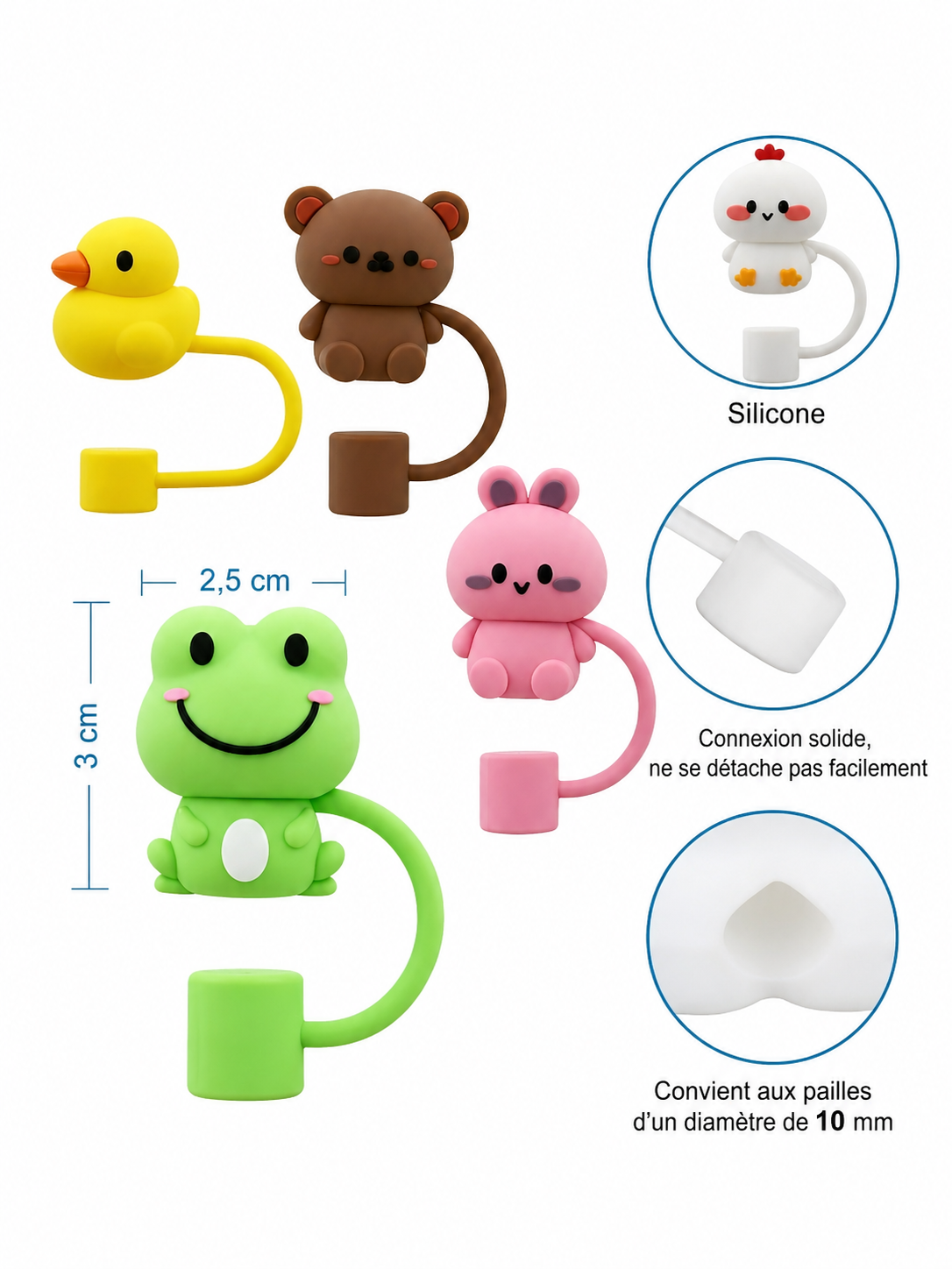 Bouchons de Paille en Silicone | Lot de 5 pièces ou 1 pièce